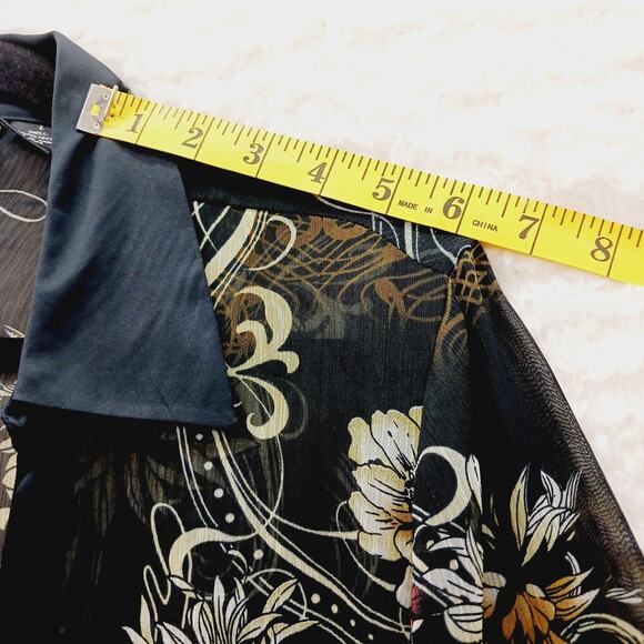 Blouse Kimono NY Design Button-Up Sheer Floral Resort Office Siren Cruise Size L - Picture 8 of 13